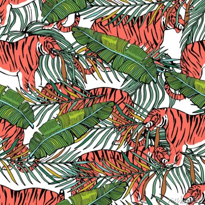 Tapeta: Wild big cats. animals print. vector tropical background with