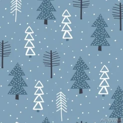 Tapeta: Winter seamless pattern with fir trees and pines in snow. winter