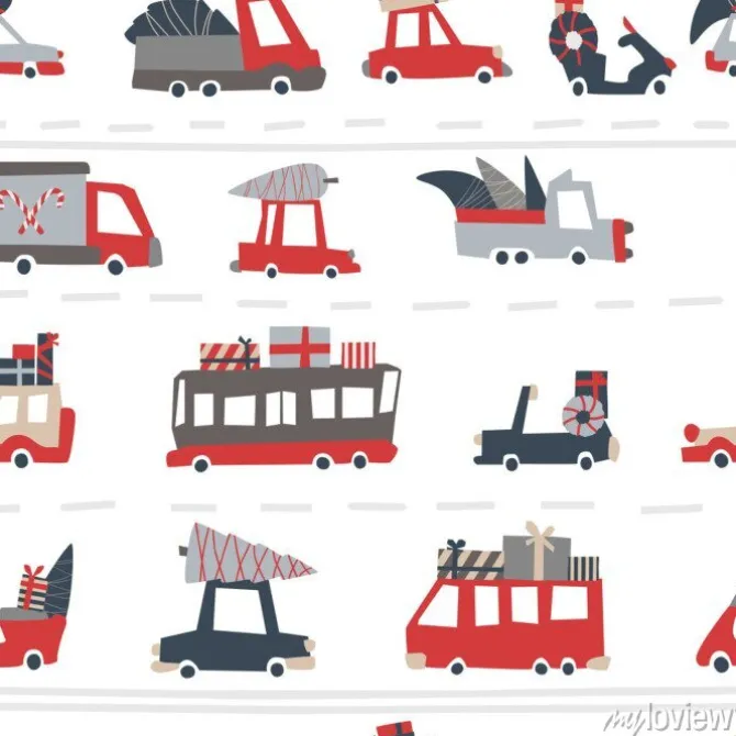 Tapeta: Świąteczne samochody z prezentami