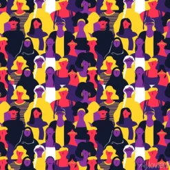 Tapeta: Womens day seamless pattern of diverse woman faces