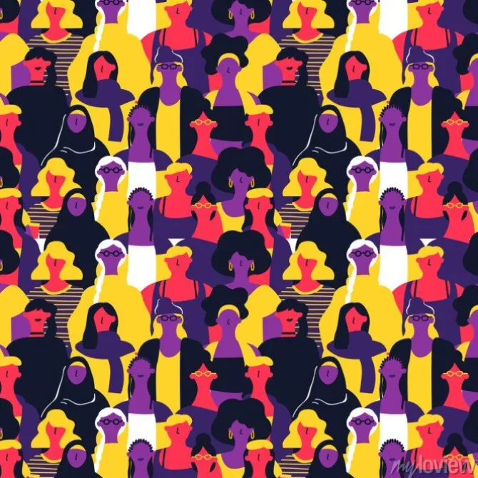 Tapeta: Womens day seamless pattern of diverse woman faces