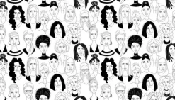 Tapeta: Womens head seamless pattern background grunge line drawing