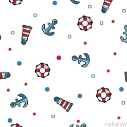 Tapeta: Wzorzec morska latarnia morska, koło ratunkowe i kotwica na białym