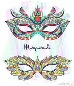 Tapeta: Wzorzyste maski na tle grunge. festiwal mardi gras. projekt tatuażu.