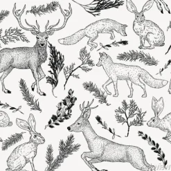 Tapeta: Wzór retro w zwierzęta leśne