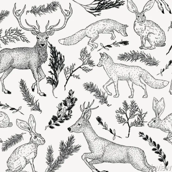 Tapeta: Wzór retro w zwierzęta leśne
