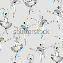 Tapeta: Wzór tancerzy baletowych, rysunek czarny i srebrny, akwarela,