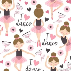 Tapeta: Wzór w małe baletnice i kwiatki