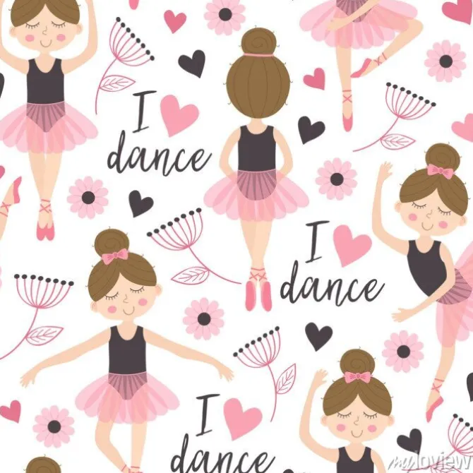 Tapeta: Wzór w małe baletnice i kwiatki