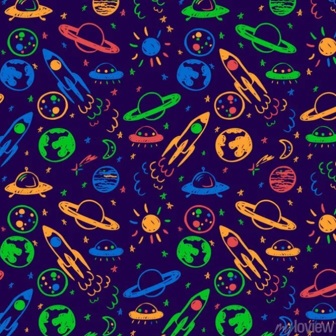 Tapeta: Wzór w planety i rakiety kosmiczne