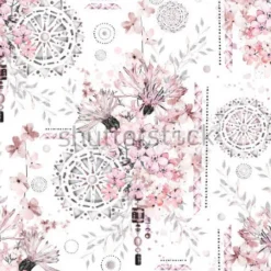 Tapeta: Wzór z akwarela kwiaty i teksturowane ozdoby - mandali. abstract