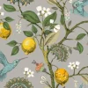 Tapeta: Wzór z cytrynami i ptakami na gałęzi