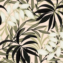 Tapeta: Wzór z egzotycznych liści na jasnoróżowym tle