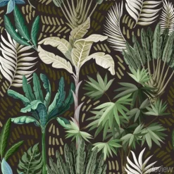 Tapeta: Wzór z egzotycznych drzew, takich jak palmy i banany. tapeta