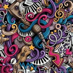 Tapeta: Wzór z ikonami muzycznymi w stylu kreskówki