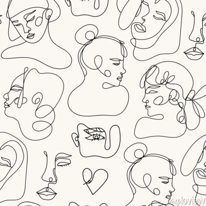 Tapeta: Wzór z kobiecymi sylwetkami w stylu line art