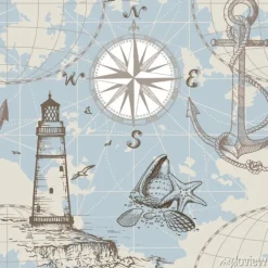 Tapeta: Wzór z latarnią morską i kotwicą