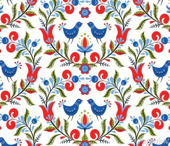 Tapeta: Wzór z ptakami i kwiatami