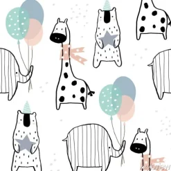Tapeta: Wzór z ręcznie rysowane żyrafa, słoń, niedźwiedź i strony elementów.