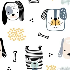 Tapeta: Wzór z słodkie twarze psa i ręcznie rysowane elementy. twórcza