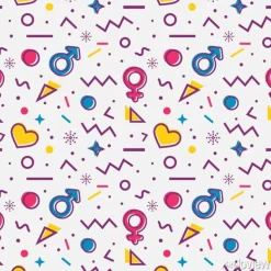 Tapeta: Wzór z symbolami płci i serca. wektor.