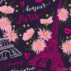 Tapeta: Wzór z wieżą eiffla w kwiatach