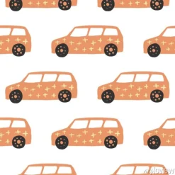 Tapeta: Yelow car seamless pattern. doodle cars vector illustration.