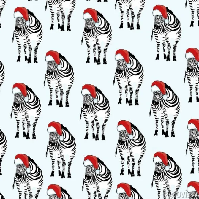Tapeta: Zebra jest ubranym santa kapeluszy bezszwowego wzór. savannah