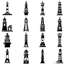 Tapeta: Zestaw ikon latarnię morską, prosty styl
