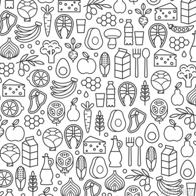 Tapeta: Zestaw ikon żywności zdrowych minimalistycznych