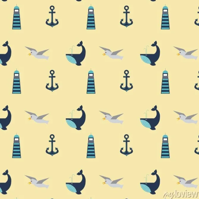 Tapeta: Zestaw morskich symbole bezszwowe wzór ikony wektorowych ilustracji