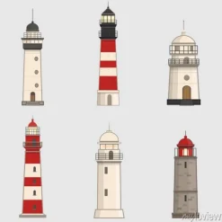 Tapeta: Zestaw różnych latarni morskich na tle światła