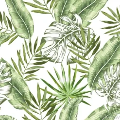 Tapeta: Zielone liście tropikalnych roślin wzór na białym tle