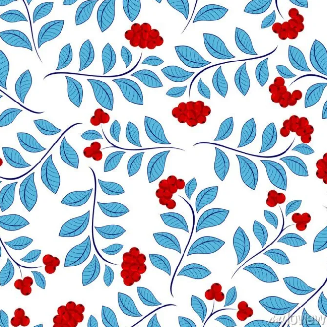 Tapeta: Zimowy wzór jarzębiny bez szwu.