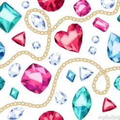 Tapeta: Złote łańcuchy kolorowych kamieni wzór.