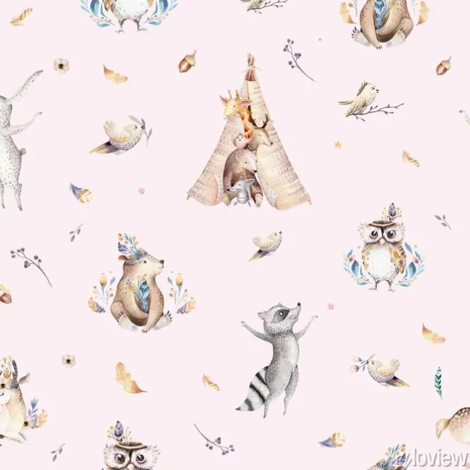 Tapeta: Zwierzątka leśne i tipi dla dzieci
